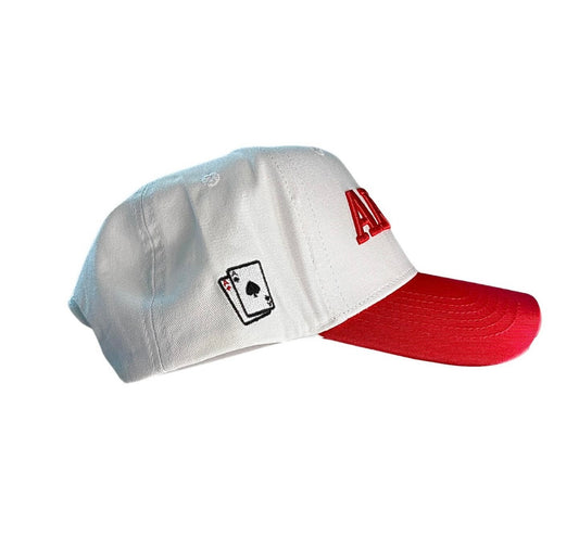 White and red All-In hat